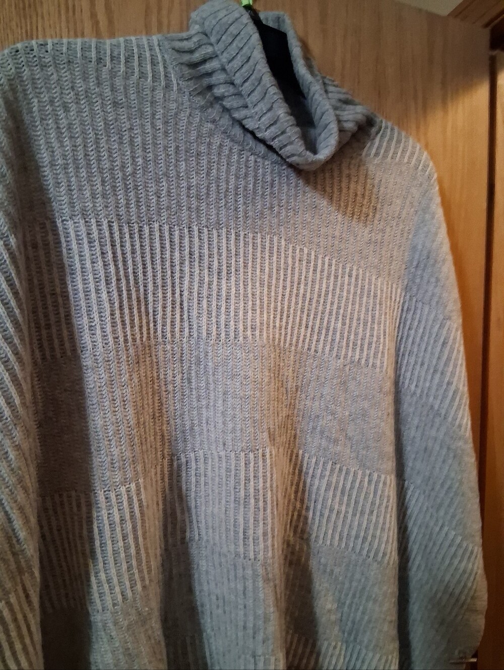 Barbour Gray Ribbed Cowl Neck Poncho Sweater, Wool Blend, Small - Picture 5 of 9